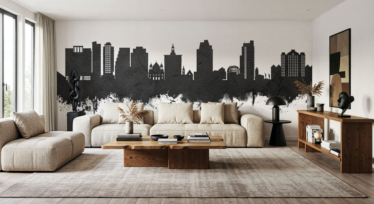 San Jose California Skyline Black & White Mural Wallpaper - room preview 03