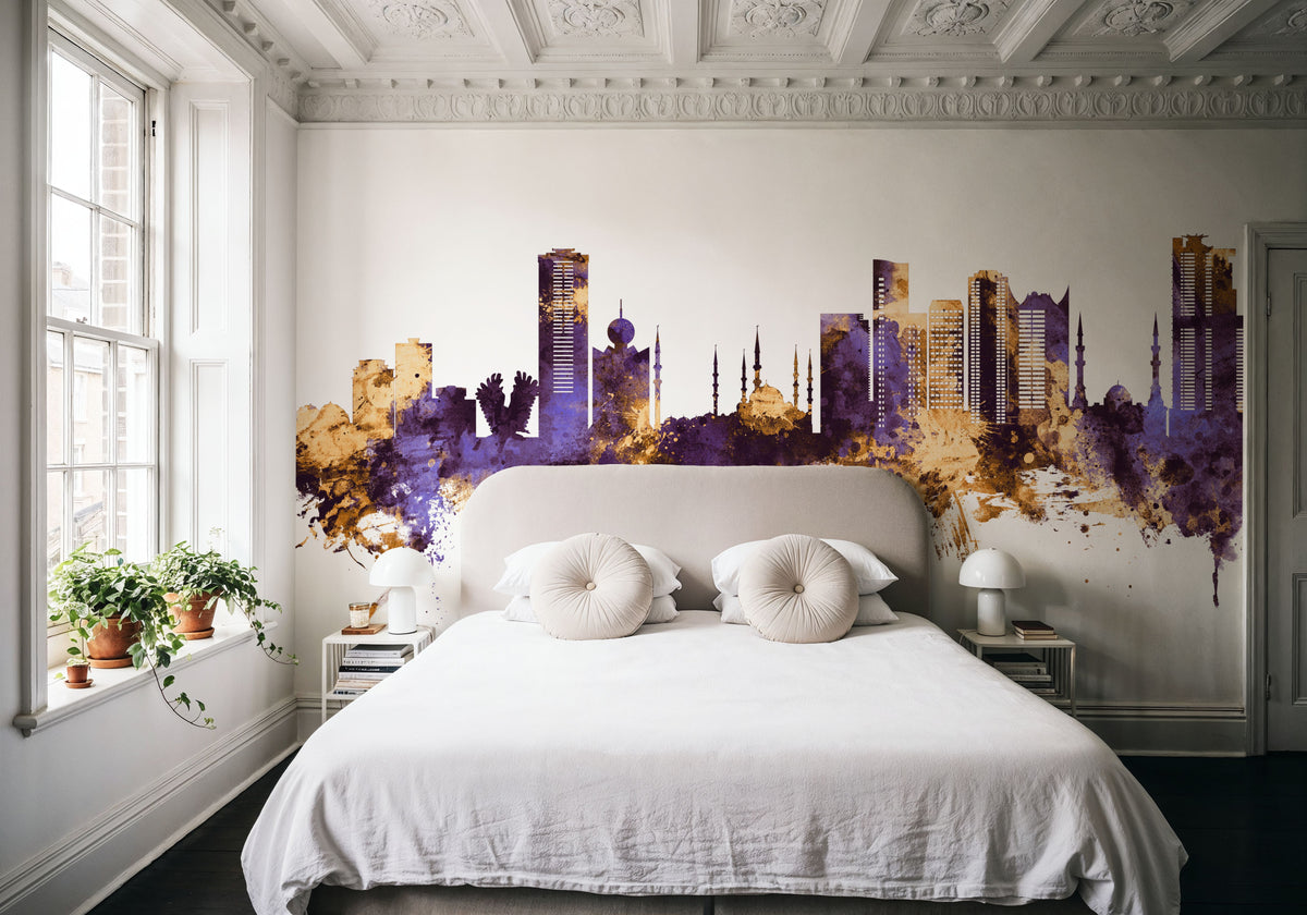 Fujairah Skyline Purple & Gold Mural Wallpaper - room preview 03