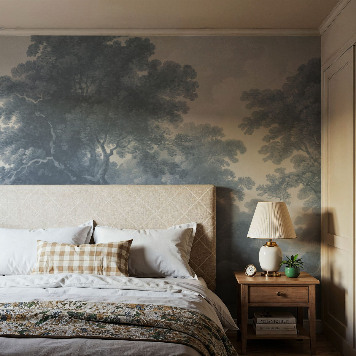 Historic Lands, Washed Blue Mural Wallpaper - room preview 03