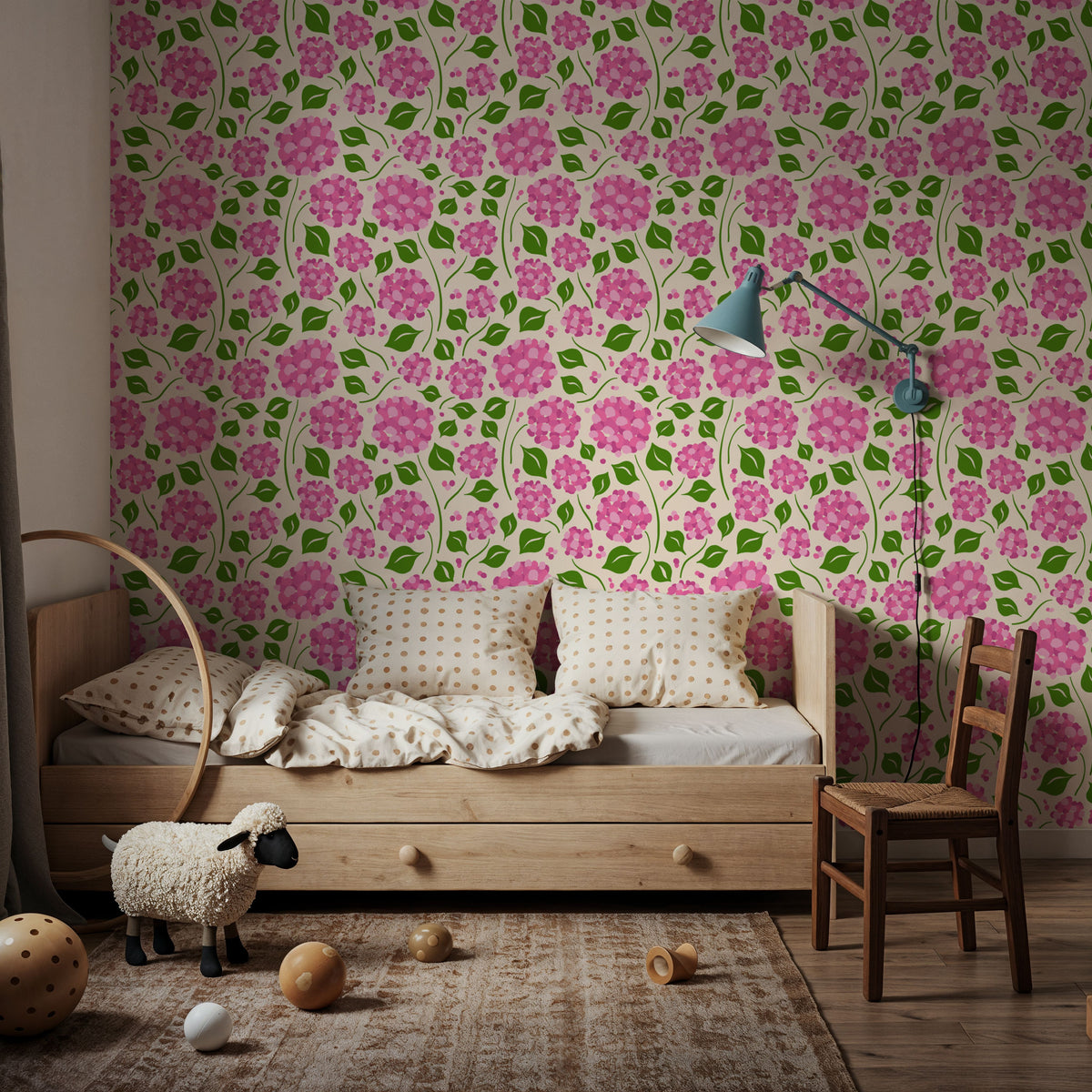 Cerise Hydrangeas Mural Wallpaper - room preview 03