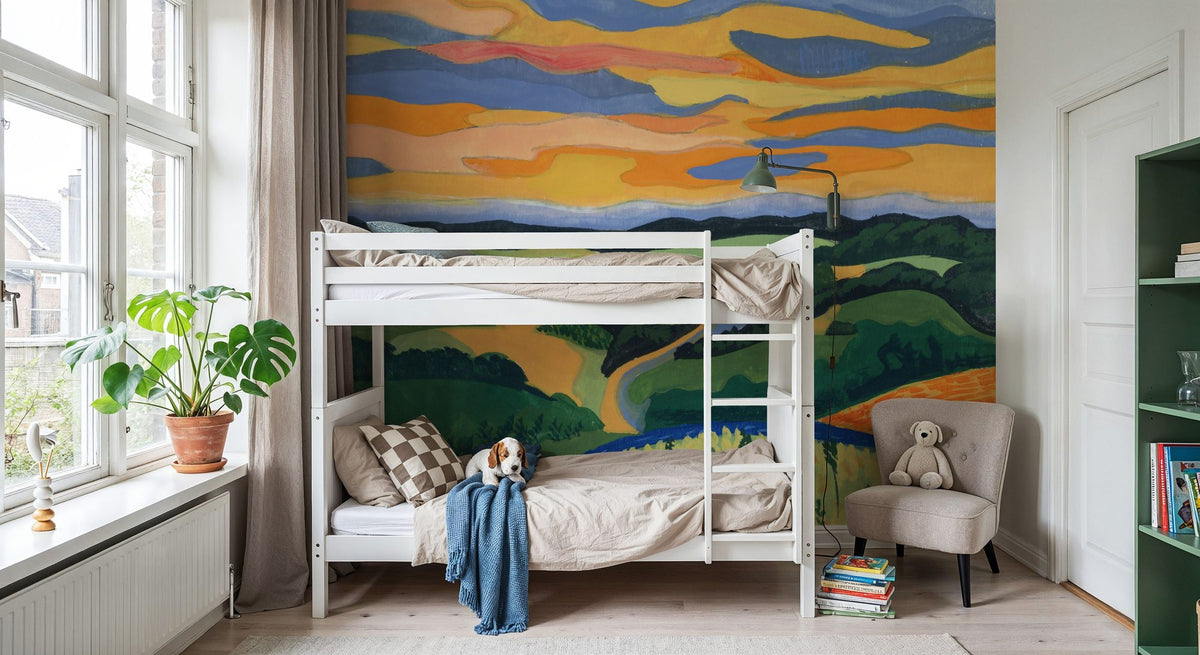 Sunset Over Rolling Hills Mural Wallpaper - room preview 03
