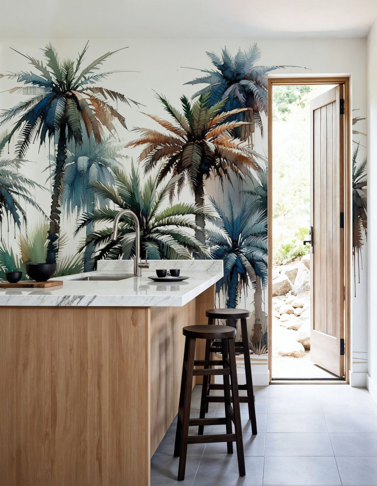 Vibrant Palm Trees in Watercolor Mural Wallpaper - room preview 03