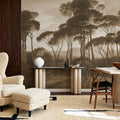 Mediterranean Pine Landscape, Sepia Mural Wallpaper - room preview 03