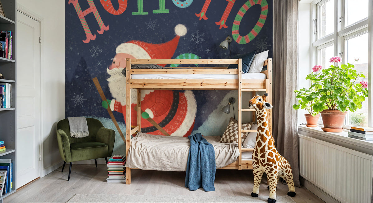 Skiing Santa Mural Wallpaper - room preview 03