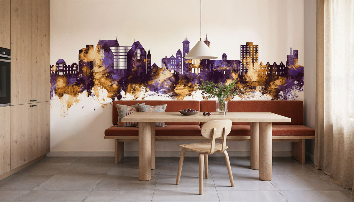 St John's Canada Skyline Purple & Gold Mural Wallpaper - room preview 03