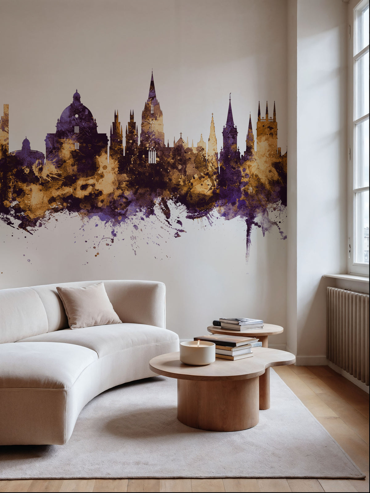 Oxford England Skyline Purple & Gold Mural Wallpaper - room preview 03