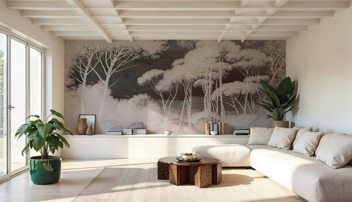 Seeing Through the Forest Red Mural Wallpaper - room preview 03
