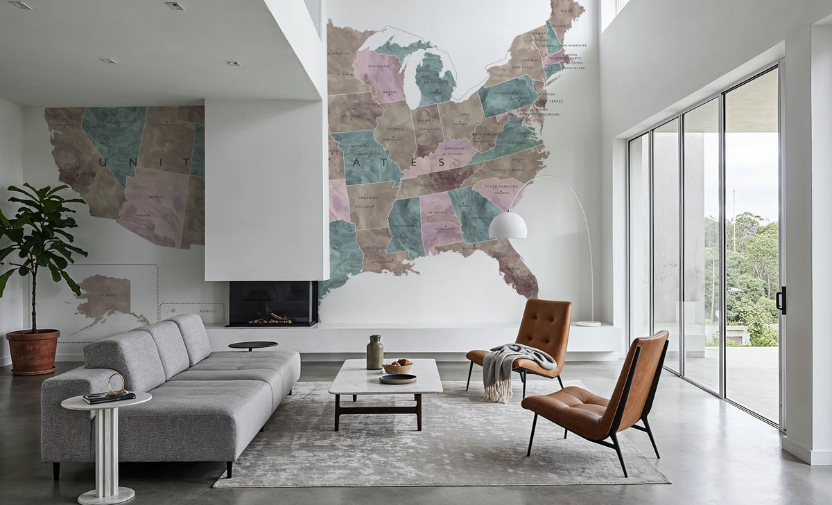 US State Map - Leire Mural Wallpaper - room preview 03