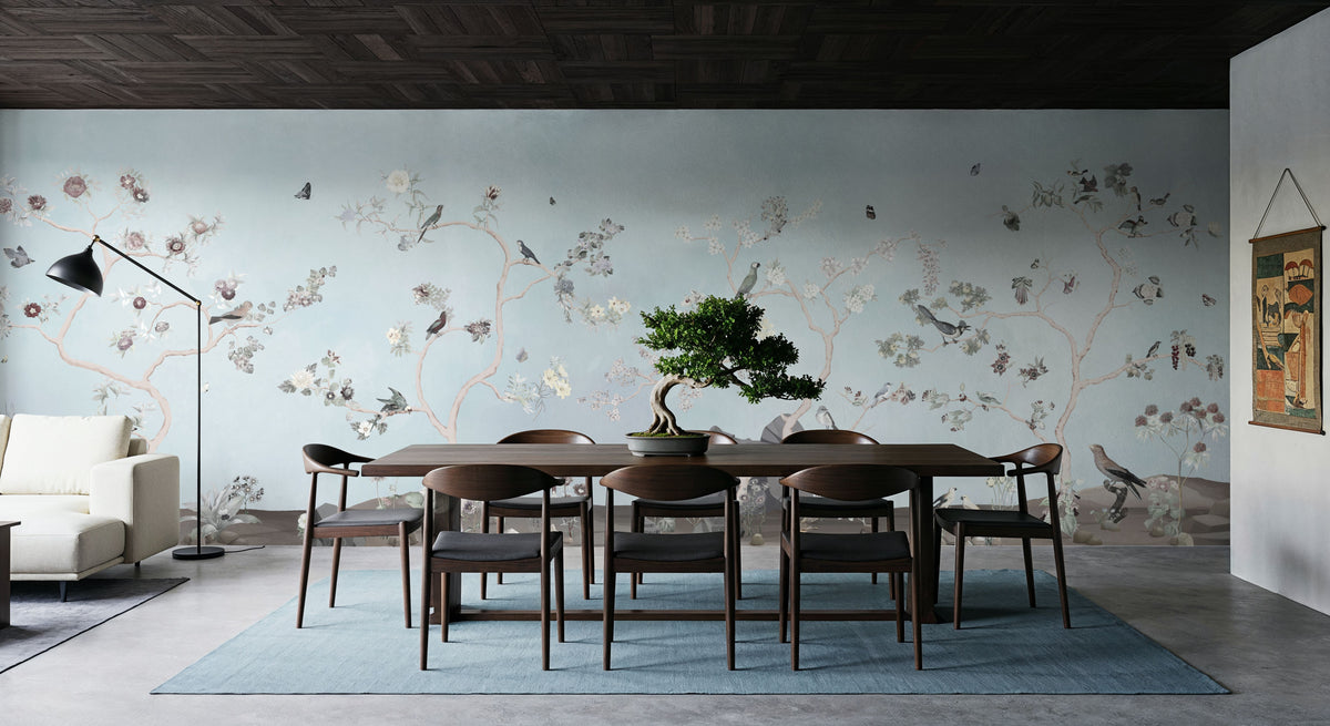 Birds in the Garden Light Blue Mural Wallpaper - room preview 03