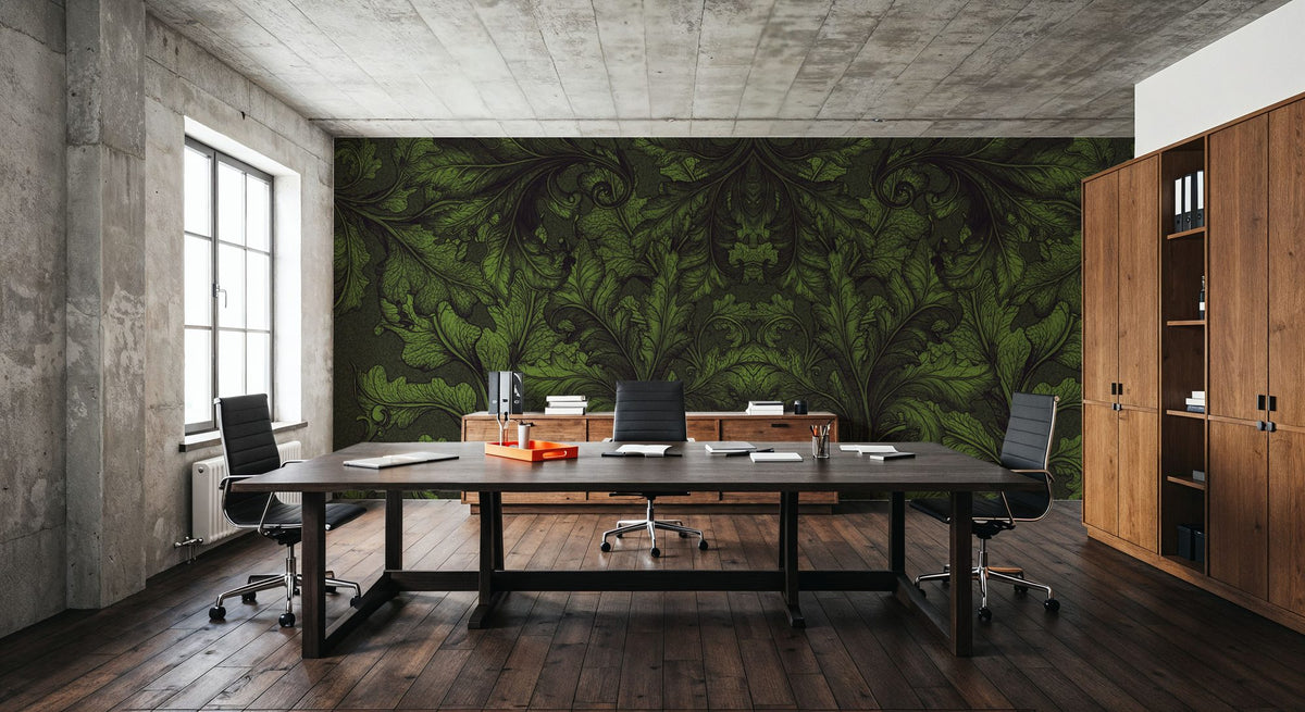 Shielded Leaf Green Mural Wallpaper - room preview 03
