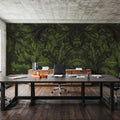 Shielded Leaf Green Mural Wallpaper - room preview 03