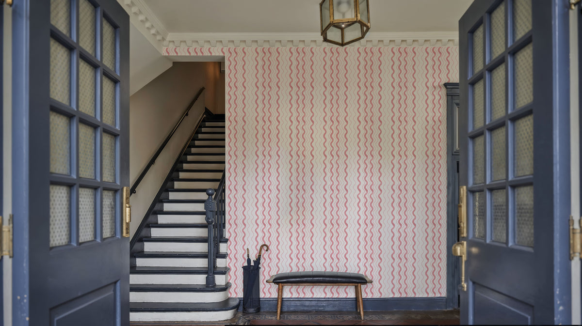 Wavy Stripes, Pink Mural Wallpaper - room preview 03