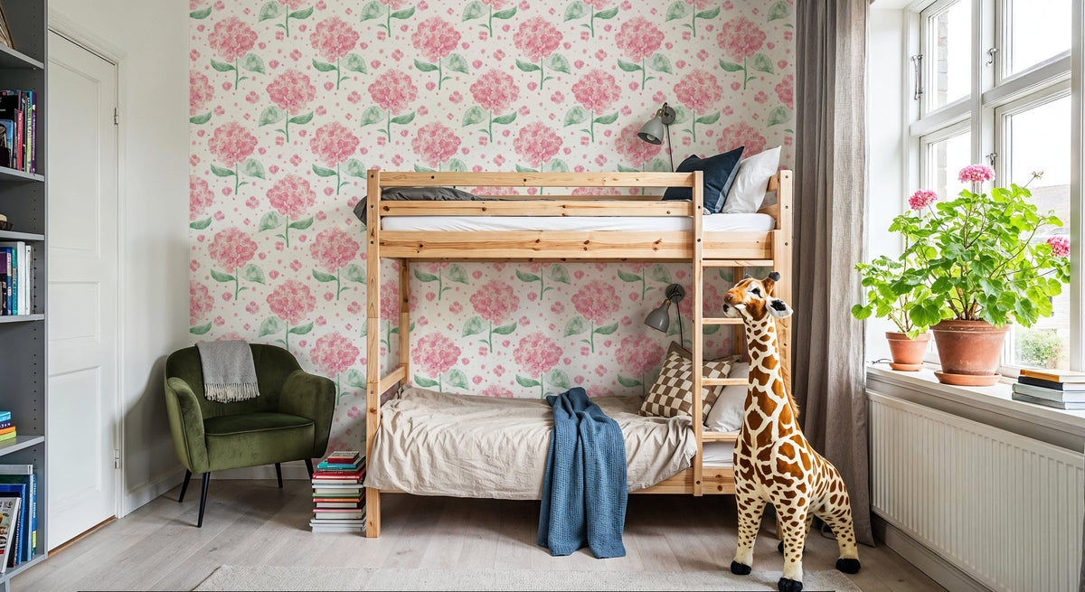 Hydrangea in the Air, Pink Mural Wallpaper - room preview 03