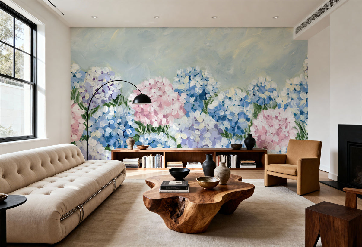 Hydrangea Meadow I Pink Mural Wallpaper - room preview 03