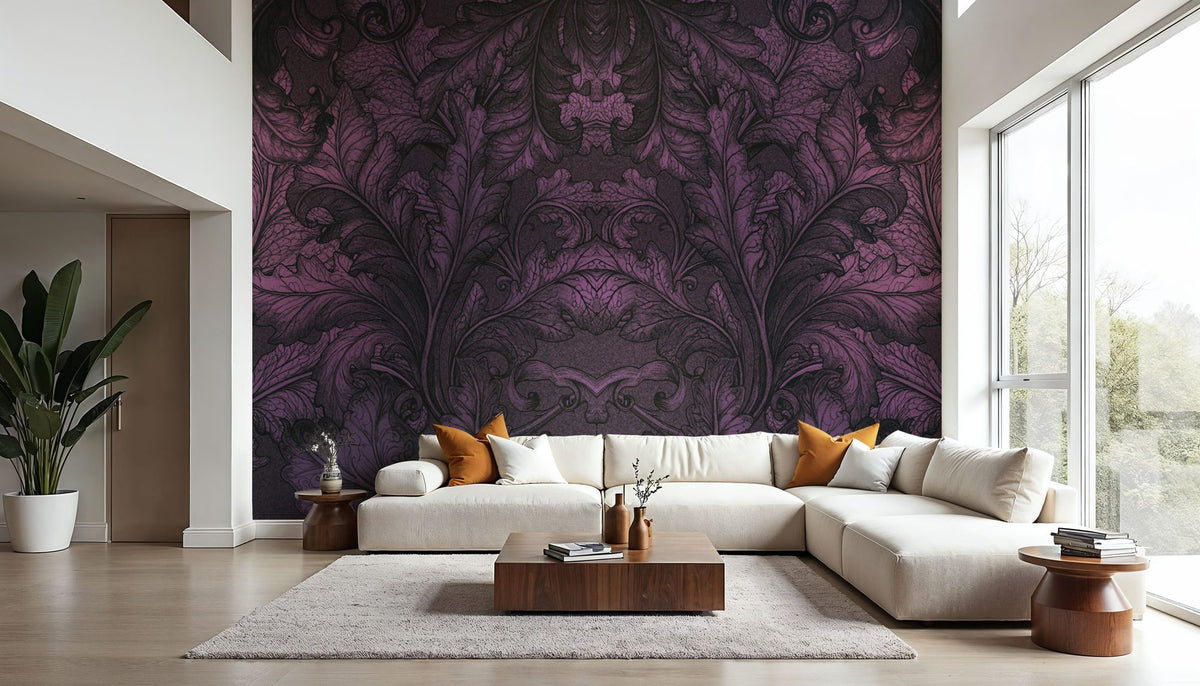 Shielded Leaf Purple Mural Wallpaper - room preview 03