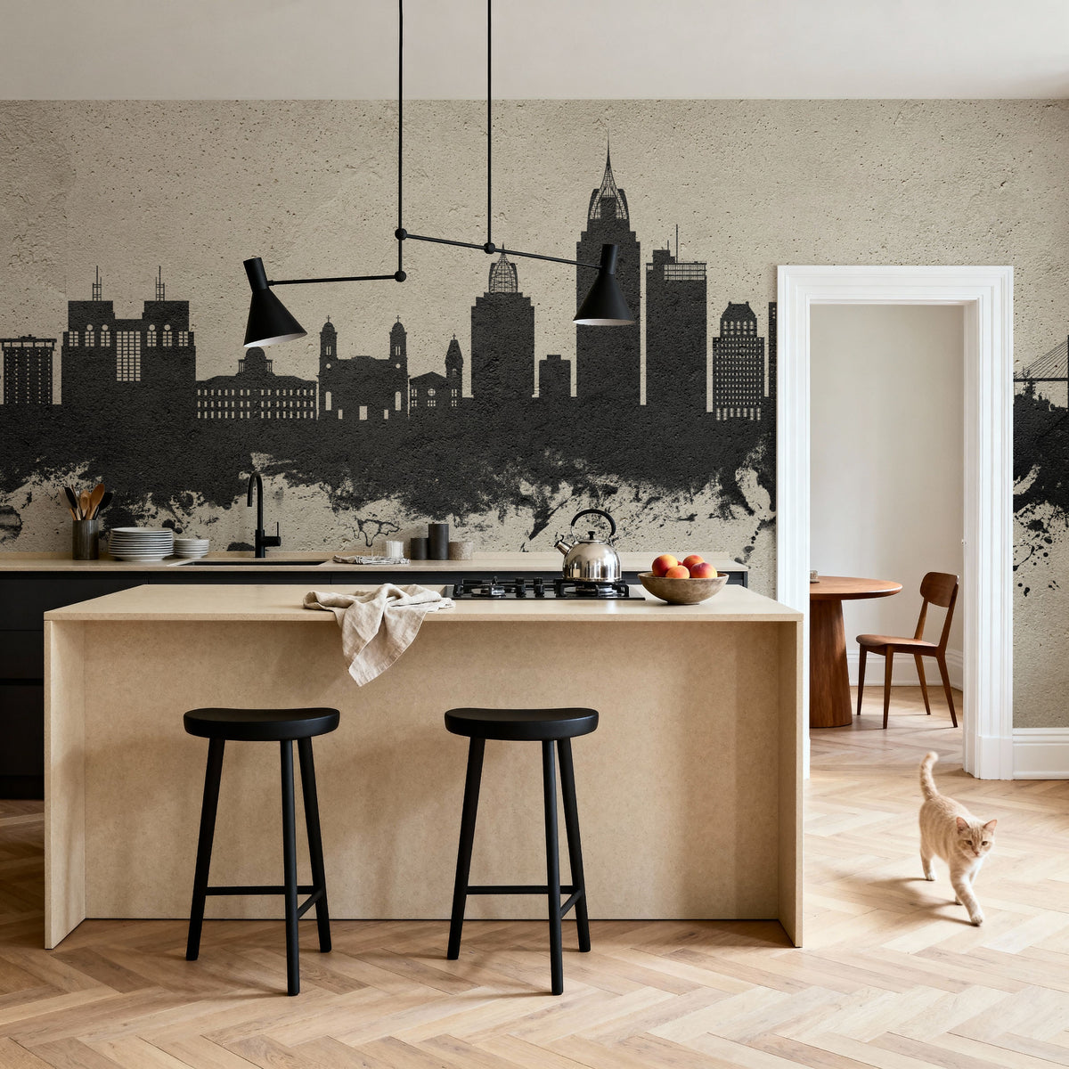 Mobile Alabama Skyline Concrete Mural Wallpaper - room preview 03