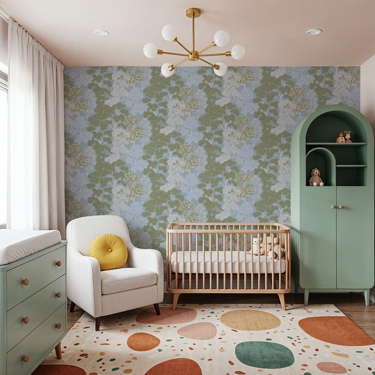 Overleaf Woodland Pattern, French Blue Mural Wallpaper - room preview 03