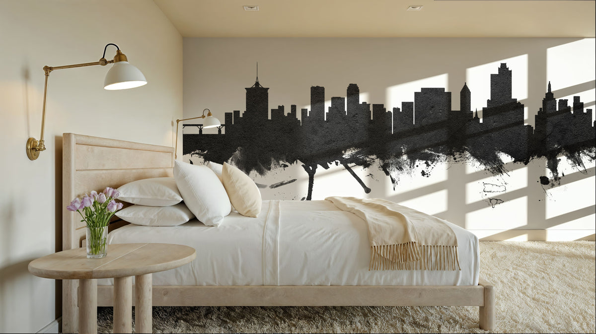 Tulsa Oklahoma Skyline Black & White Mural Wallpaper - room preview 03
