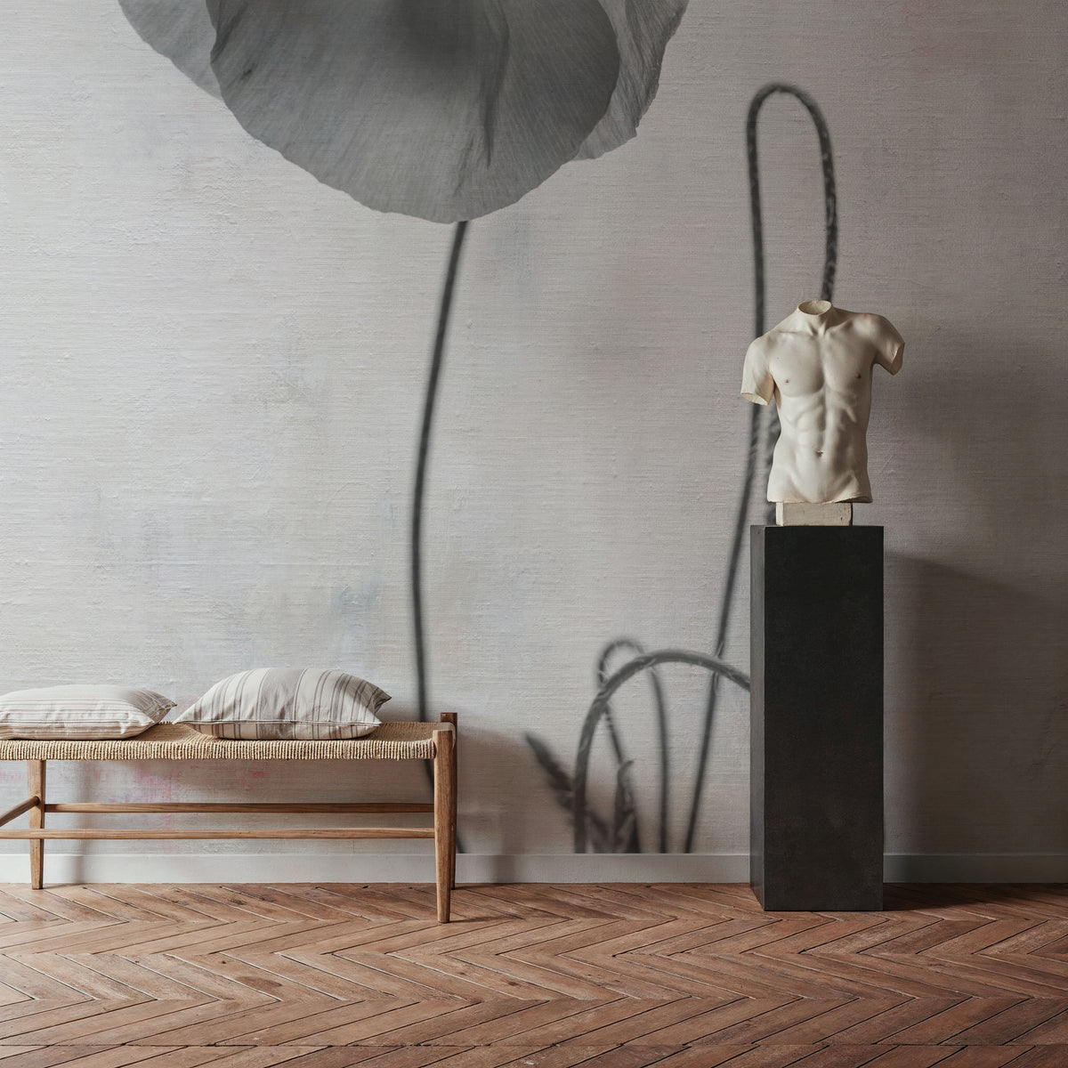 Wonderful Wildflowers I Neutral Mural Wallpaper - room preview 03