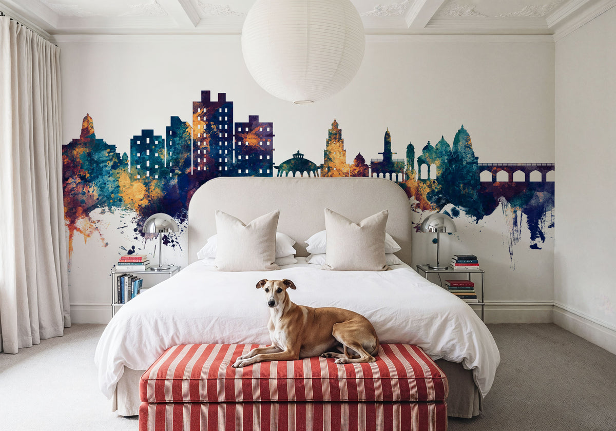 Nashik India Skyline Blue & Bronze Mural Wallpaper - room preview 03