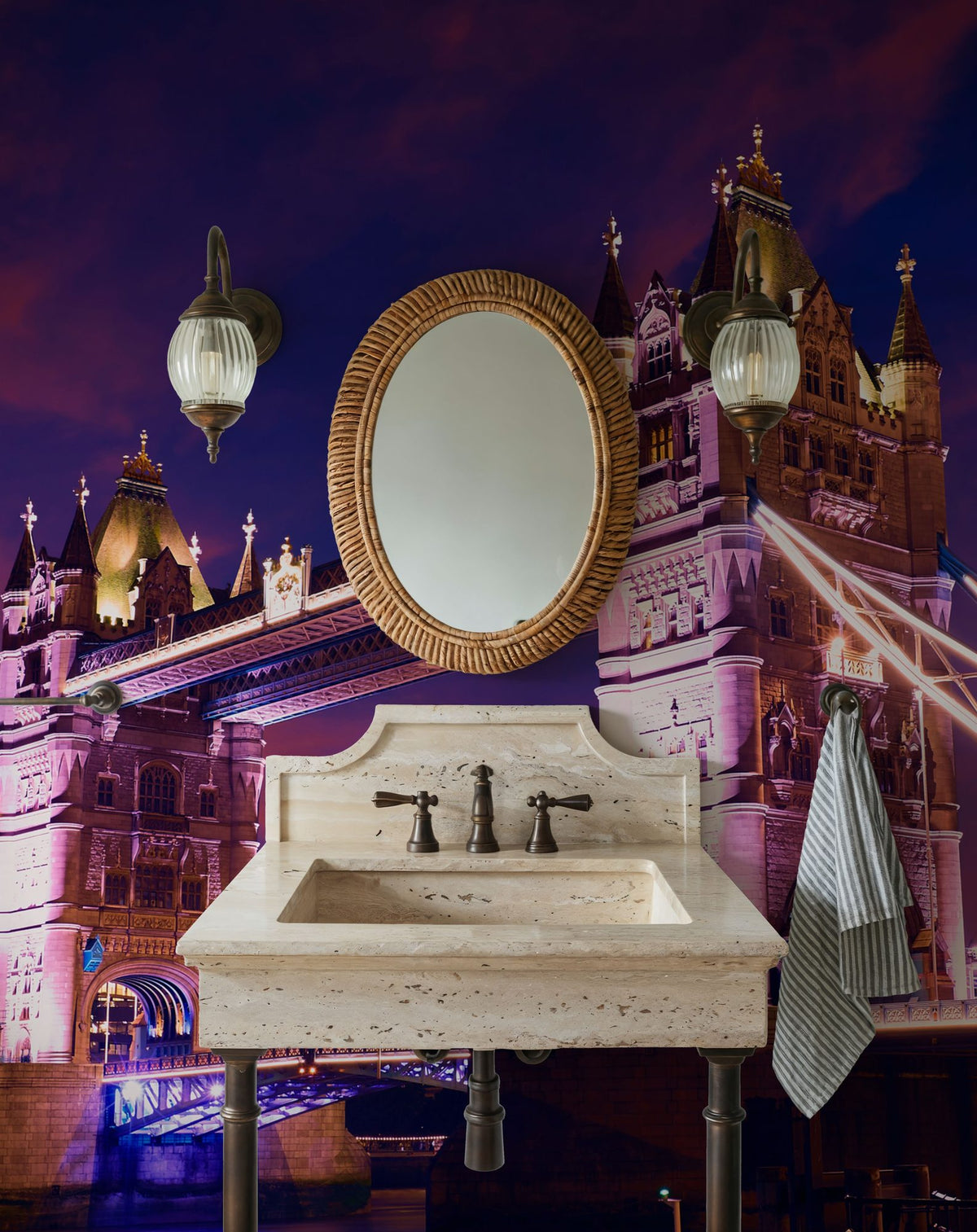 Purple Twilight Bridge Mural Wallpaper - room preview 03