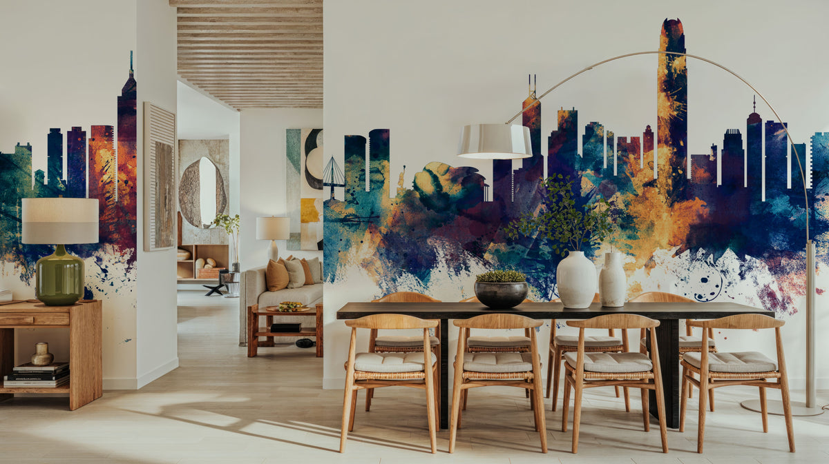 Hong Kong Skyline Blue & Bronze Mural Wallpaper - room preview 03