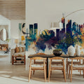 Hong Kong Skyline Blue & Bronze Mural Wallpaper - room preview 03