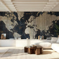Old World Map Blue V2 Mural Wallpaper - room preview 03