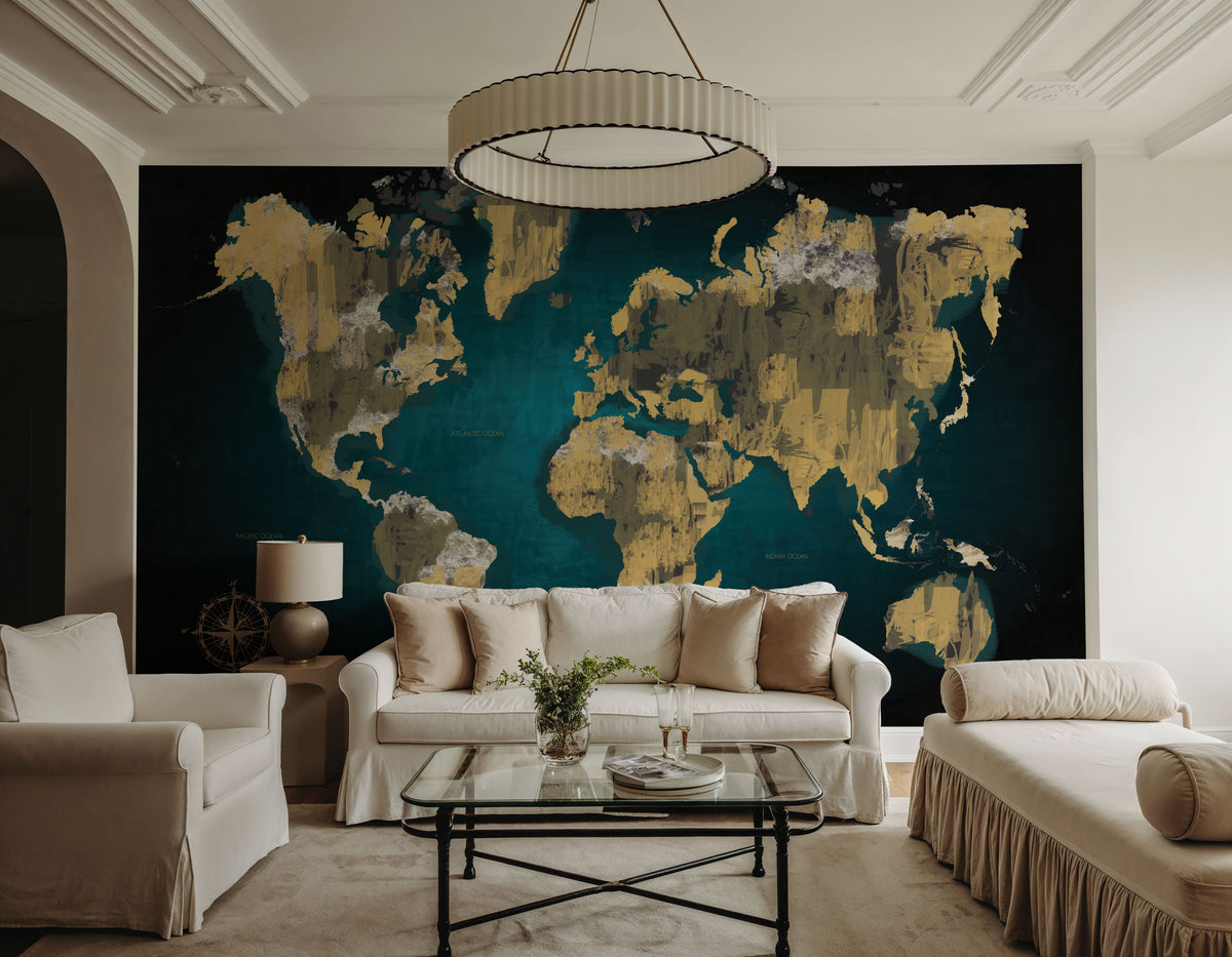 Sketch World Map Mural Wallpaper - room preview 03