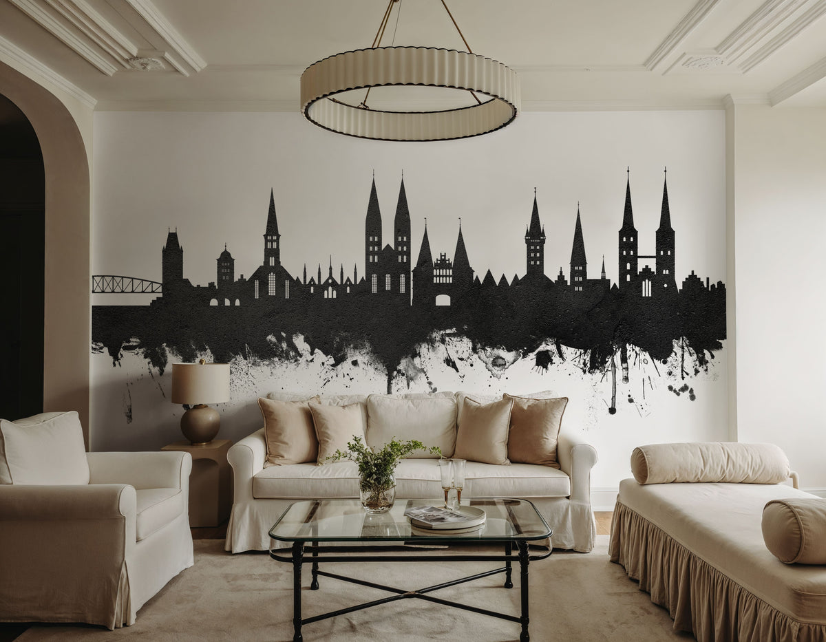 Lubeck Germany Skyline Black & White Mural Wallpaper - room preview 03