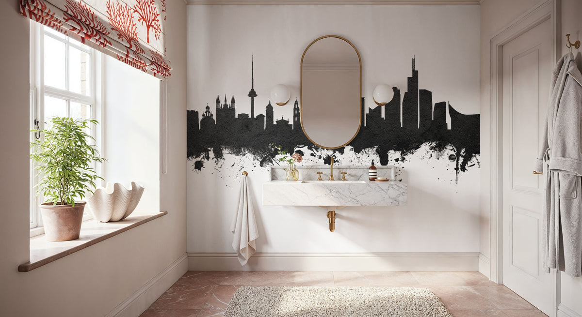 Vilnius Lithuania Skyline Black & White Mural Wallpaper - room preview 03
