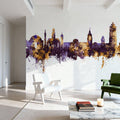 Darmstadt Skyline Purple & Gold Mural Wallpaper - room preview 03