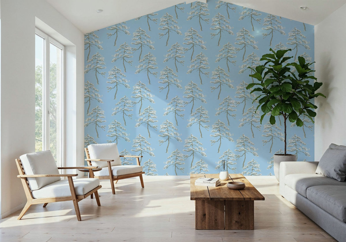 Forest Trees, Ice Blue Mural Wallpaper - room preview 03