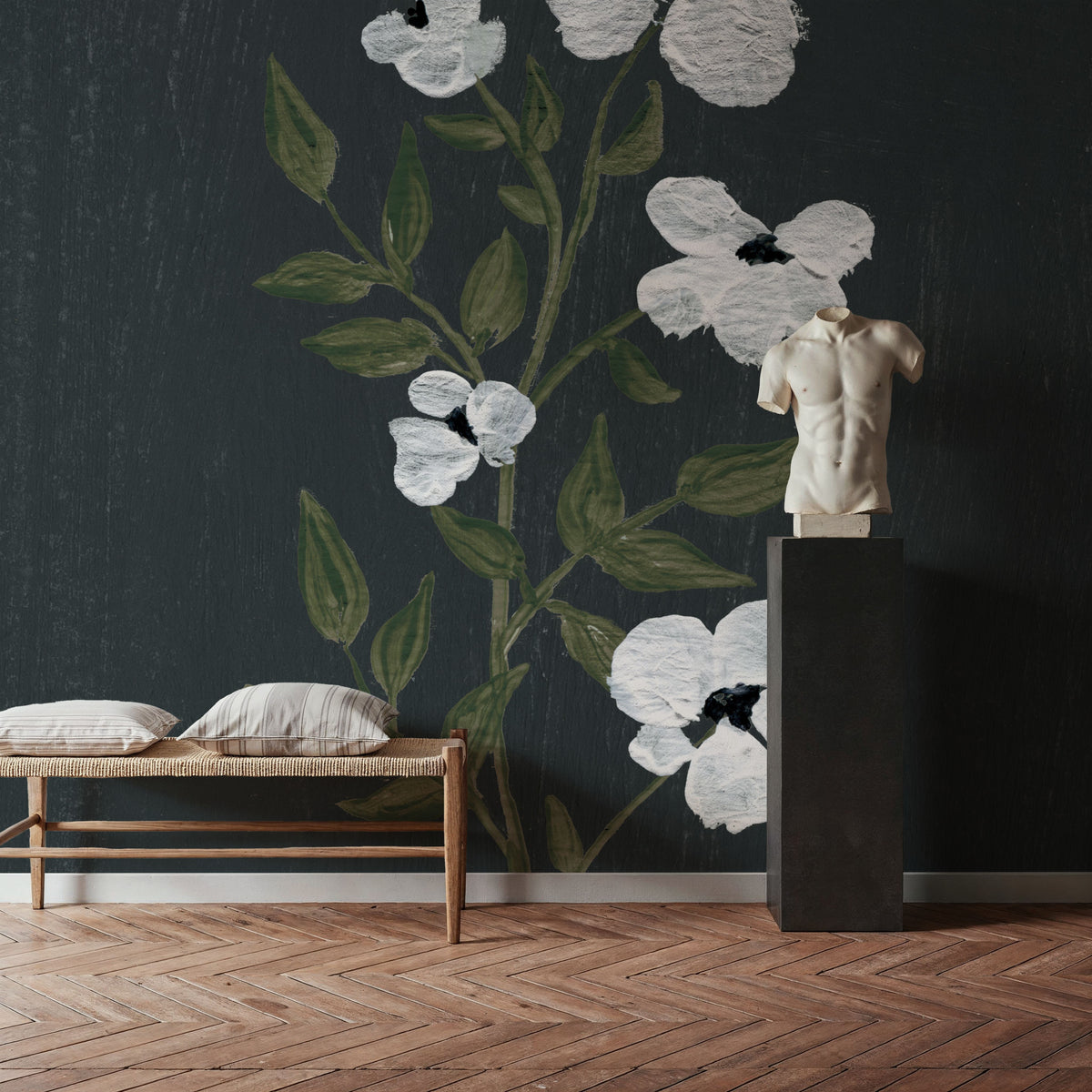 Pretty Little Flower III Black Mural Wallpaper - room preview 03