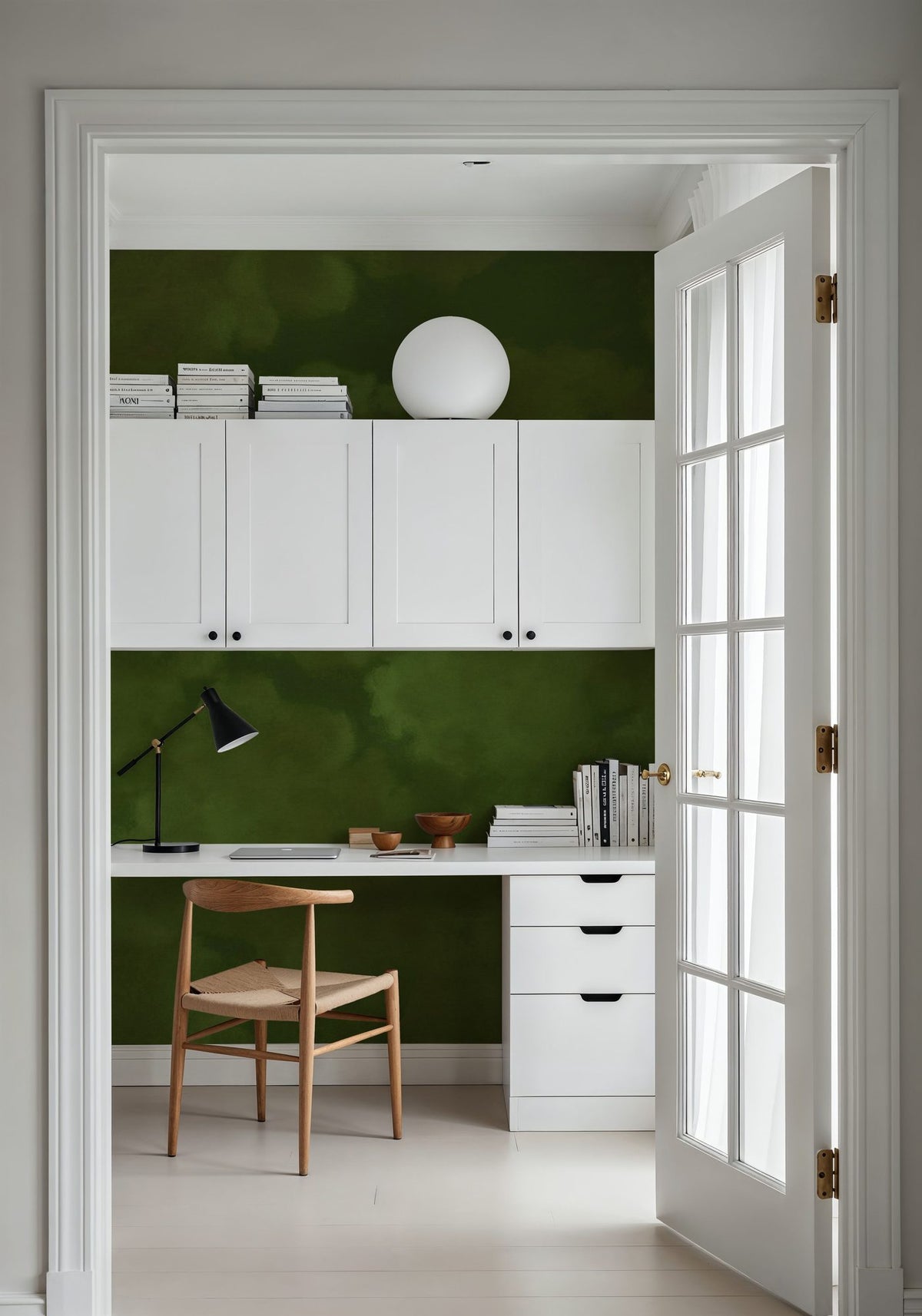 Painted Dreamy Clouds, Dill Green Mural Wallpaper - room preview 03