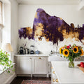 Gibraltar Skyline Purple & Gold Mural Wallpaper - room preview 03