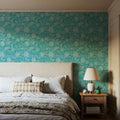 Kala Flowers White on Turqouise Mural Wallpaper - room preview 03