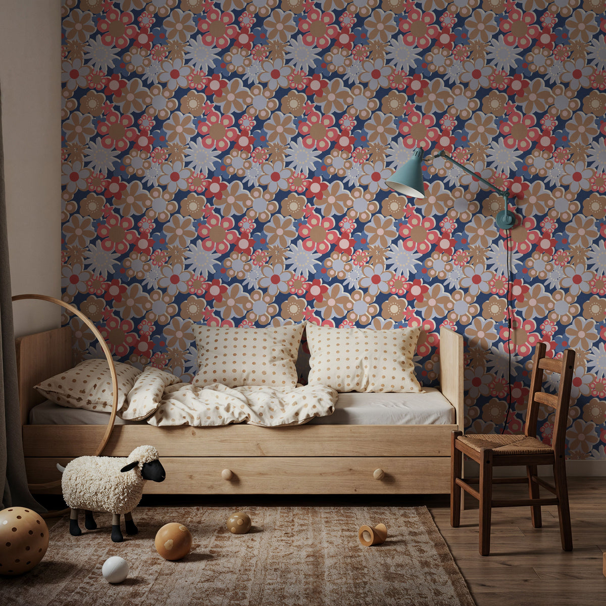 Flower Power, Blue Mural Wallpaper - room preview 03