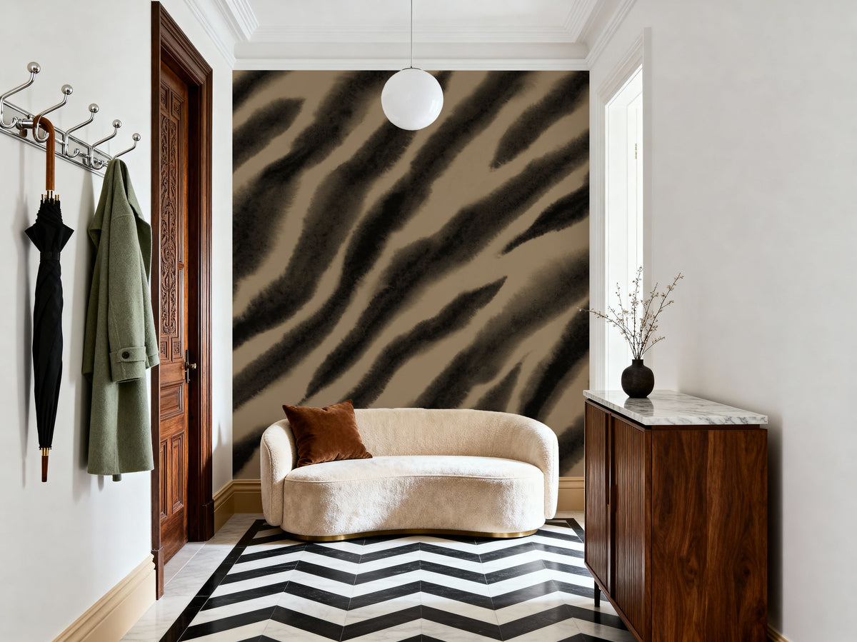 Watercolor Tiger Stripes, Mocha Mural Wallpaper - room preview 03