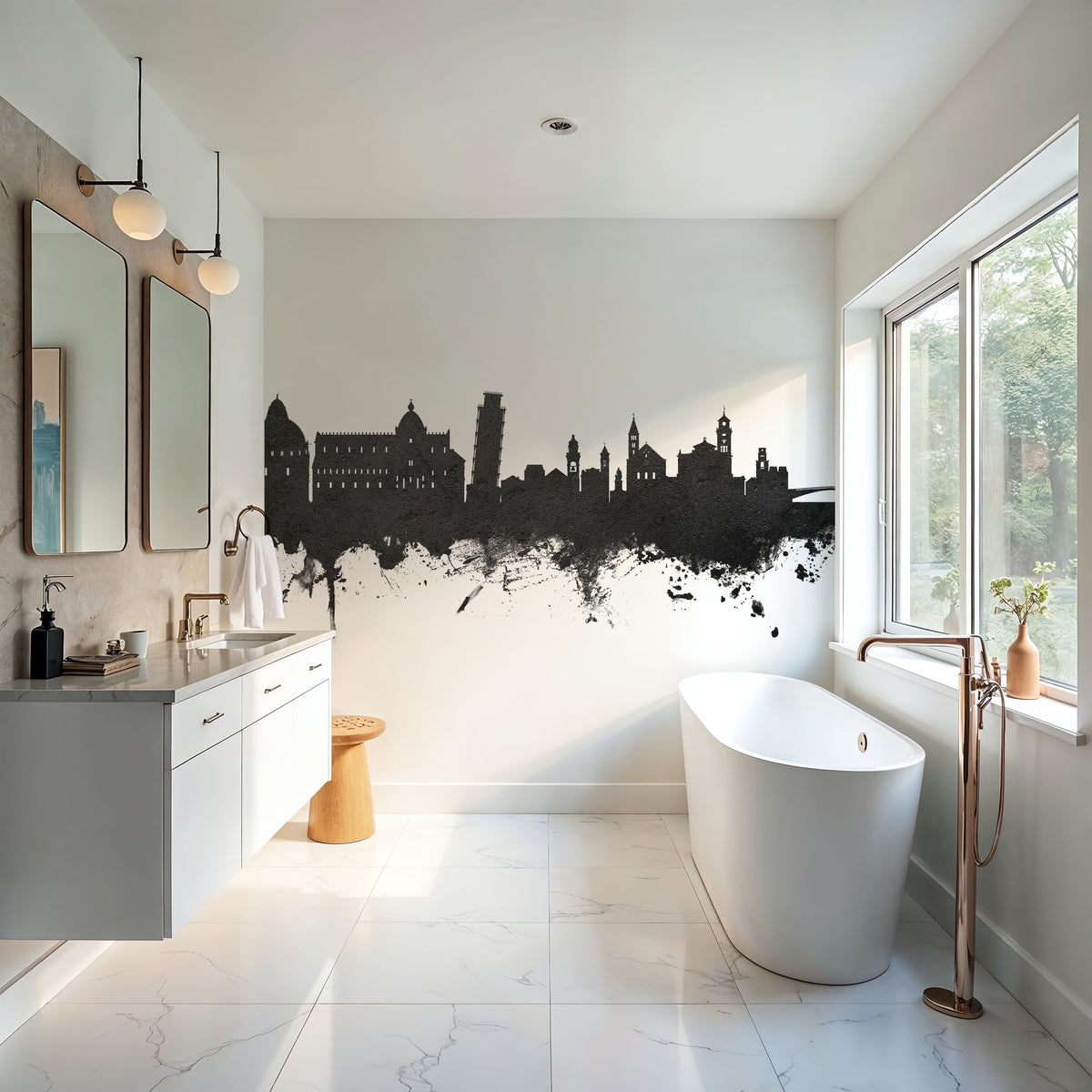 Pisa Italy Skyline Black & White Mural Wallpaper - room preview 03