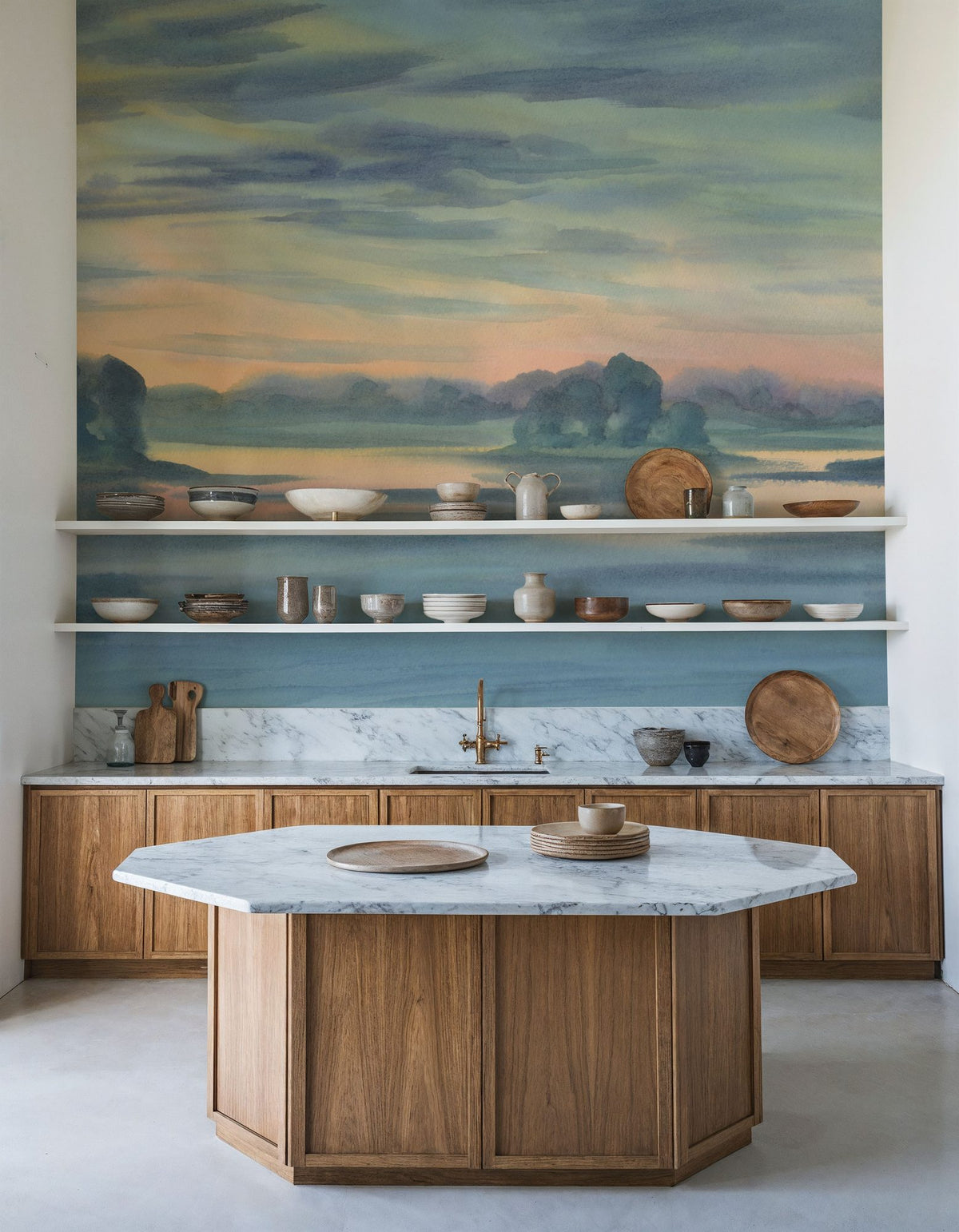 Watercolor Twilight Lake Mural Wallpaper - room preview 03