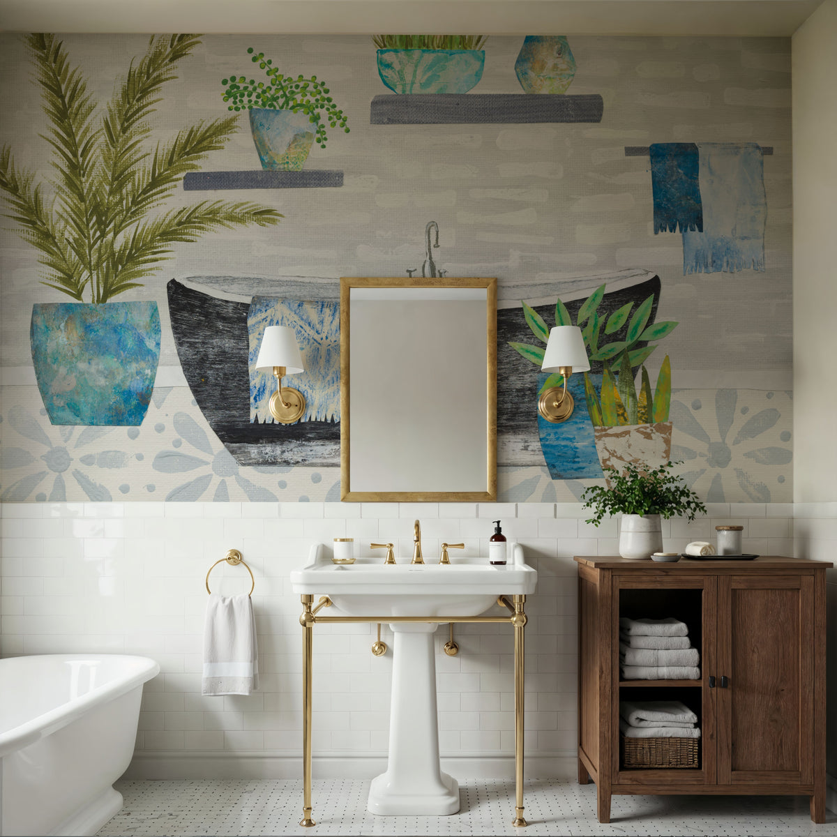 Botanical Bathroom I Mural Wallpaper - room preview 03