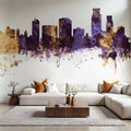 Corpus Christi Texas Skyline Purple & Gold Mural Wallpaper - room preview 03
