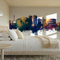 Cedar Falls Iowa Skyline Blue & Bronze Mural Wallpaper - room preview 03