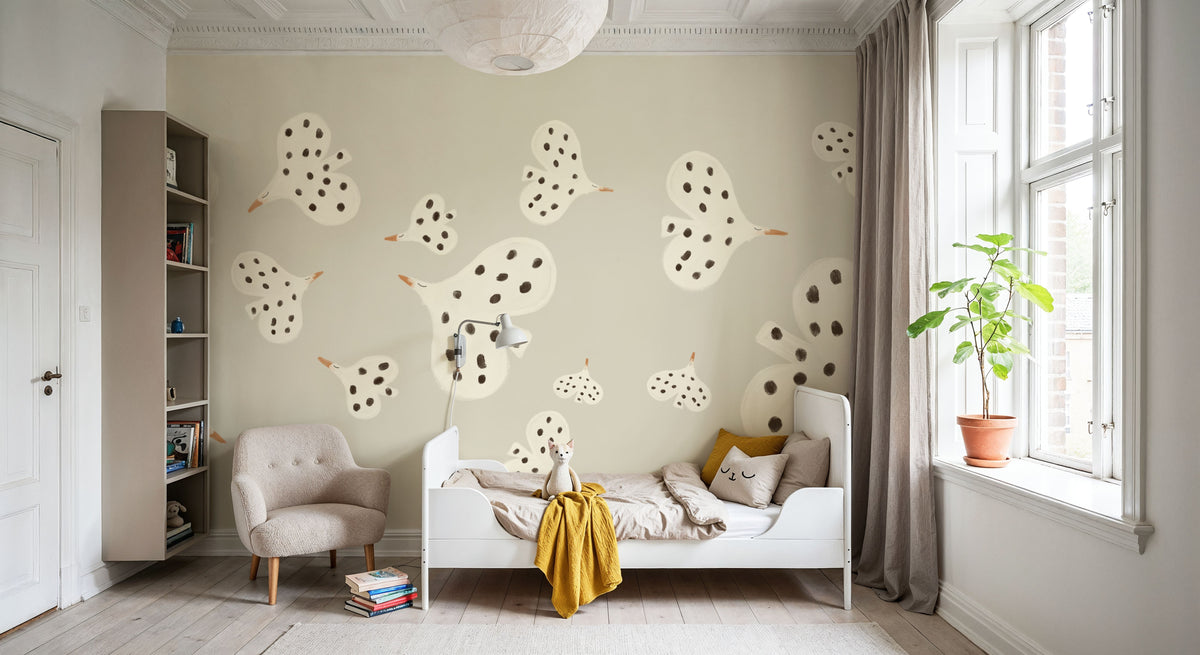 Birds Flying High, Gray Mural Wallpaper - room preview 03