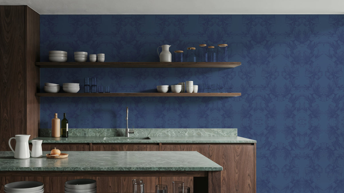 Flower Bridges Small Blue Mural Wallpaper - room preview 03