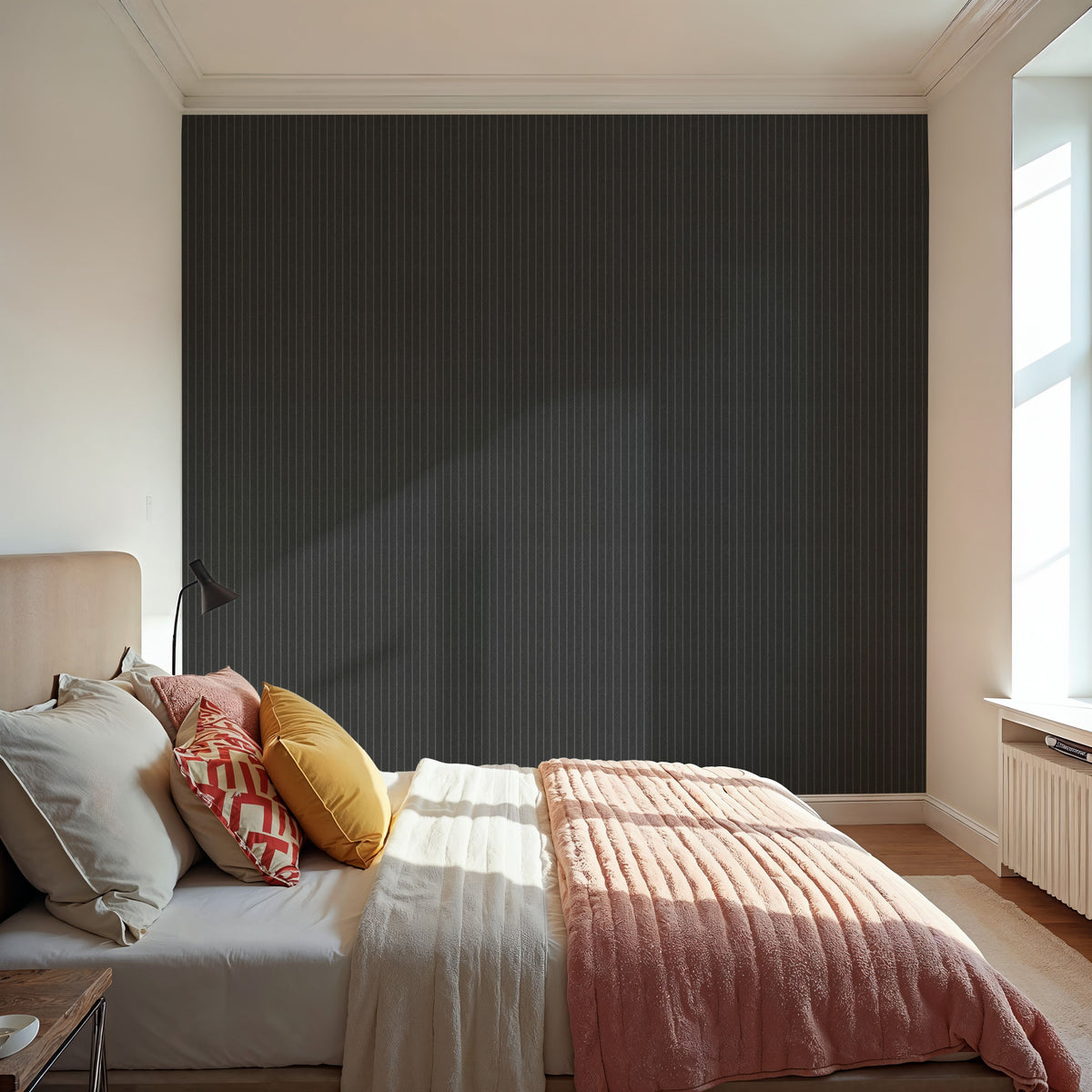 Tailor's Pin Stripe, Graphite Mural Wallpaper - room preview 03