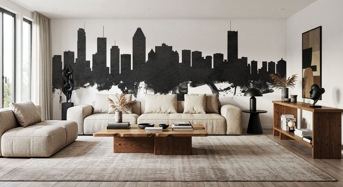 Montreal Canada Skyline Black & White Mural Wallpaper - room preview 03