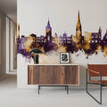 Perth Scotland Skyline Purple & Gold Mural Wallpaper - room preview 03