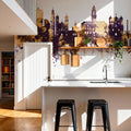 Porto Portugal Skyline Purple & Gold Mural Wallpaper - room preview 03